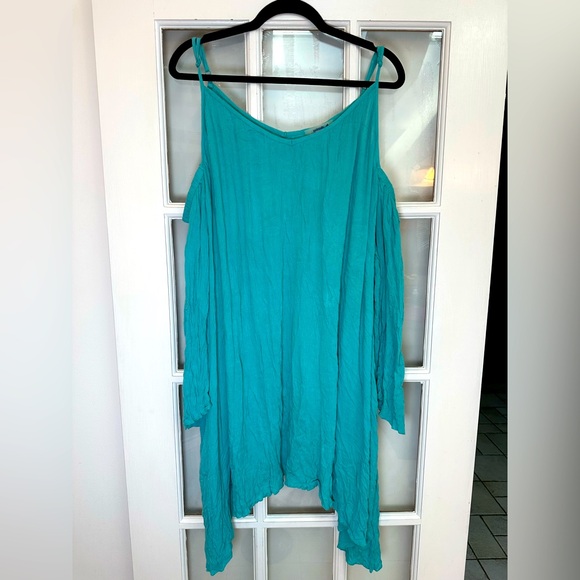 Swimsuits For All Teal Aqua Cold Shoulder Swim Beach Coverup Plus Size 26 28 NWT - Picture 1 of 10